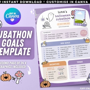 Customizable Cute Halloween Twitch YouTube Subathon Stream Schedule / Promo / Editable Canva Template / Cute / Instant Download