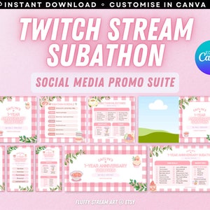 Twitch Stream Subathon Social Media Promo Suite / Event Package / Editable Canva Template / Cute / Pastel / Custom / Instant Download