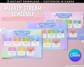 Schattig pastel verloop Twitch YouTube wekelijks streamschema / promo / bewerkbare canva-sjabloon / holografisch / direct downloaden / kawaii