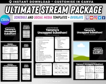 Modelo editável de cronograma para submaratonas de transmissões / Mídias sociais / Minimalista / Limpo / Twitch, YouTube, Discord / Download instantâneo