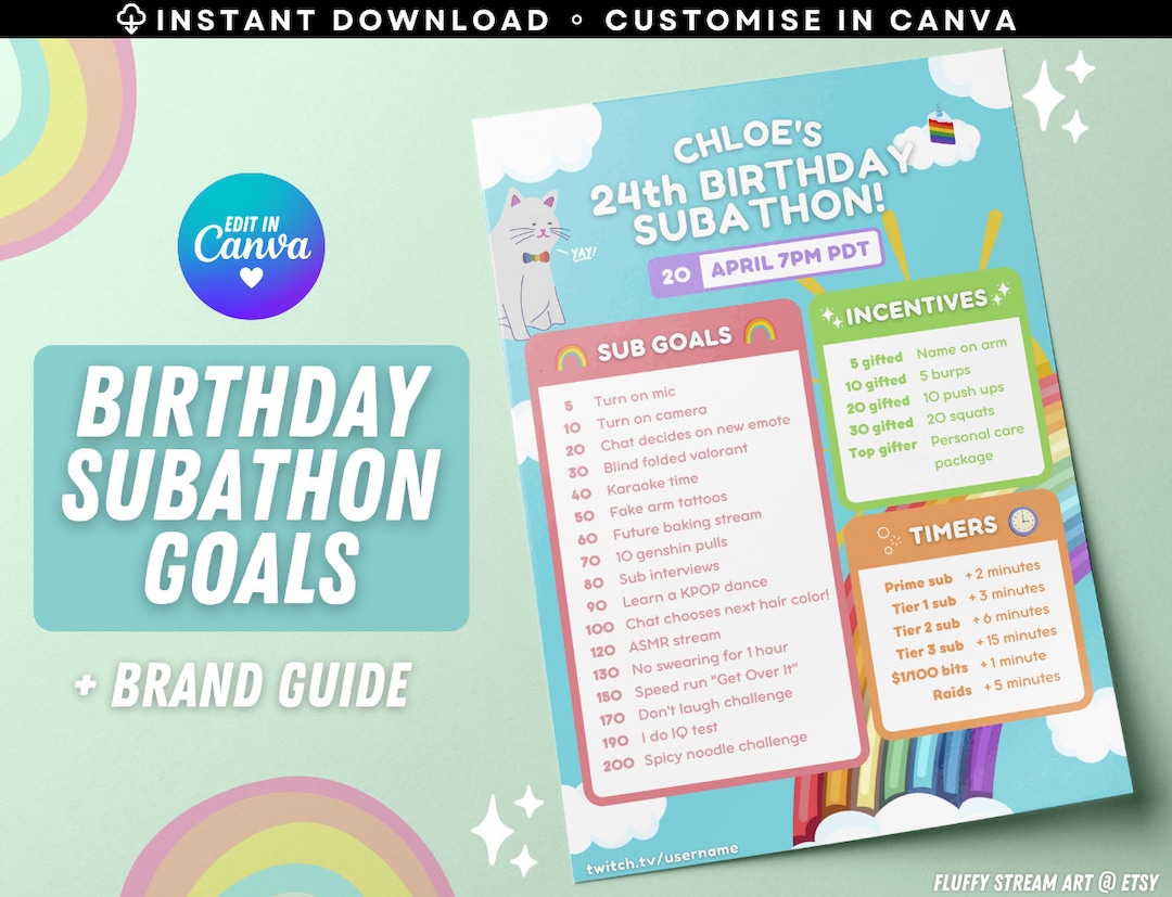 Rainbow Pride Birthday Twitch Stream Subathon Schedule / Event Promo