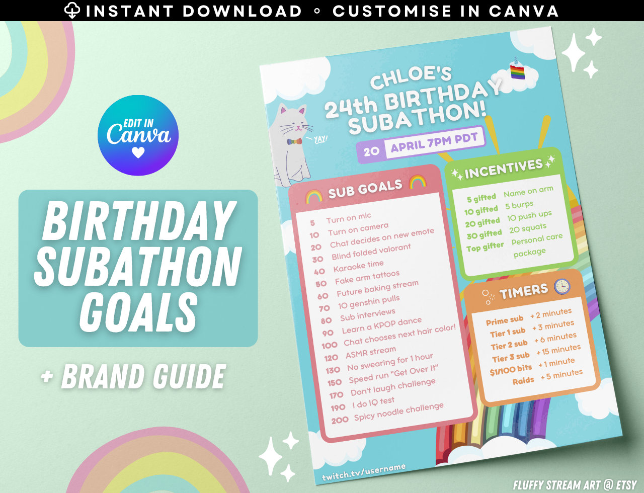 Rainbow Pride Birthday Twitch Stream Subathon Schedule / Event Promo