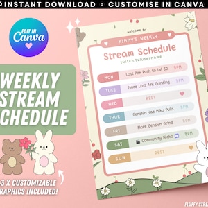 Cute Floral Twitch YouTube Subathon Stream Schedule / Promo / Editable Canva Template / Customizable / Cute / Instant Download / Kawaii