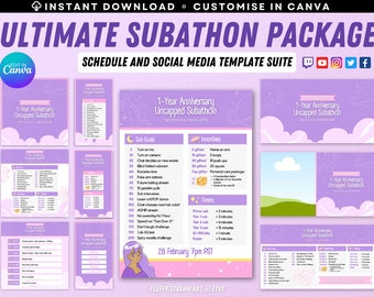 Twitch YouTube Stream Subathon Schedule / Event Promo / Editable Canva Template / Cute / Astrology / Custom / Avatars / Instant Download
