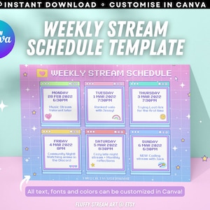 Vaporwave Aesthetic Twitch YouTube Weekly Stream Schedule / Promo / Editable Canva Template / Holographic / Instant Download / Kawaii