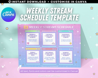 Vaporwave Aesthetic Twitch YouTube wekelijks streamschema / promo / bewerkbare canva-sjabloon / holografisch / direct downloaden / kawaii