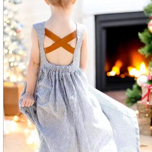 Flower Girl Dress | Summer Dress for Girls | Breathable Cotton Dress | Blue Stripes Dress | Little Girl Summer Dress | Girls cotton dress