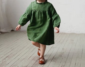 Cotton Dress for Girls | Summer Dress for Girls | Breathable Cotton Dress | Natural Green Dress | Little Girl Summer Dress |  Girls Dress