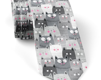 Tie for men, Kids Tie, Boys Ties, Necktie for man, Fashion Necktie for men, Novelty Conversational Neckwear Tie ( Funny Cute Cats Print )