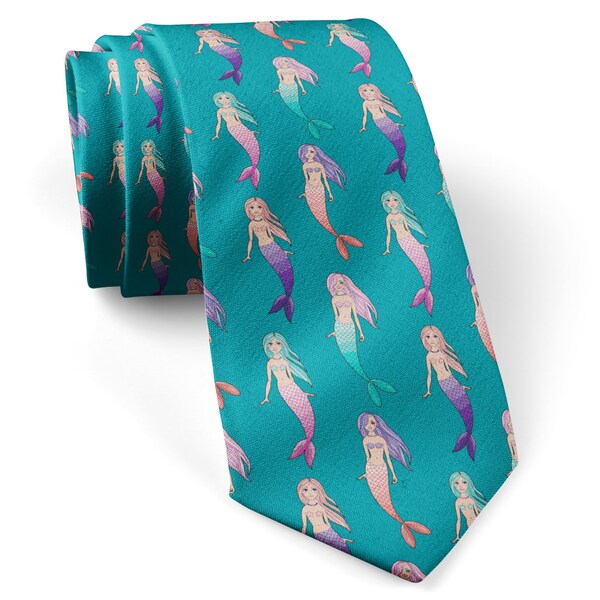 Tie for men, Kids Tie, Boys Ties, Necktie for man, Fashion Necktie for men, Novelty Conversational Neckwear Tie ( Mermaids Teal Back Design)