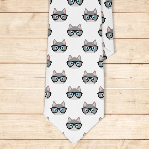 Cravate pour homme, Cravate enfant, Cravate garçon, Cravate pour homme, Cravate tendance pour homme, Cravate conversationnelle fantaisie (motif lunettes de chat)