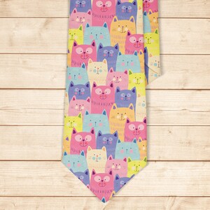 Tie for men, Kids Tie, Boys Ties, Necktie for man, Fashion Necktie for men, Novelty Conversational Neckwear Tie ( Cute Colorful Cats )