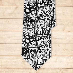 Tie for men, Kids Tie, Boys Ties, Necktie for man, Fashion Necktie for men, Novelty Conversational Neckwear Tie ( Black And White Graffiti )