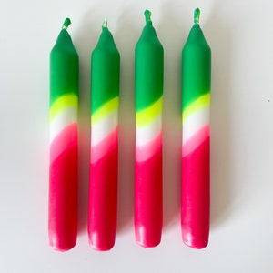 VILNIUS | Neon Candle | Neon Dip Dye Stick Candle Candles | 1 set = 4 pieces in green-yellow-pink-duneklrot | "hand paint candle"