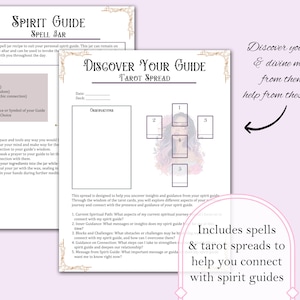 K&ouml;nnte beinhalten: Ein druckbarer Leitfaden mit Anweisungen zum Erstellen eines Zauberglases f&uuml;r einen spirituellen F&uuml;hrer und einem Tarot-Spread, der dir hilft, dich mit deinen spirituellen F&uuml;hrern zu verbinden. Der Leitfaden enth&auml;lt eine Liste der Zutaten f&uuml;r das Zauberglas und einen F&uuml;nf-Karten-Tarot-Spread mit Anweisungen f&uuml;r jede Karte.