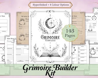 Grimoire Builder Kit | Book of Shadows Template Bundle, Spell Jars, Correspondences, Moon Phases, Wheel of the Year, & More | Hyperlinked