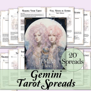 Diario y guía de tiradas de tarot para Géminis / 20 tiradas de tarot para abrazar tu naturaleza dual - Páginas imprimibles