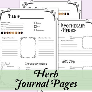 Herb Grimoire Pages | Blank Book of Shadows Insert, Apothecary Inventory Sheet, and Quick Reference - Printable Pages