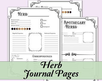 Herb Grimoire Pages | Blank Book of Shadows Insert, Apothecary Inventory Sheet, and Quick Reference - Printable Pages