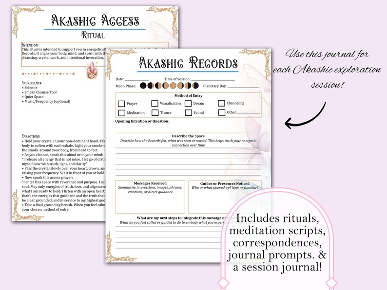 Includes rituals,
meditation scripts,
correspondences,
journal prompts. &
a session journal!