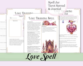 Love Drawing Spell Kit | Spell Jar Recipe, Guide, Affirmations, Journal Prompts, Tarot Spread - Printable Pages