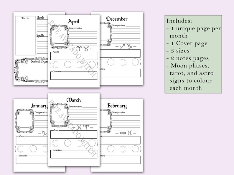 Monthly Witchy Planner | Moon Phase Tracker | Tarot Journal | Astrology ...