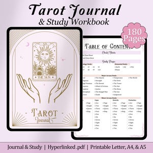 Tarot Journal & Arbeitsbuch | 180 verknüpfte Seiten, Karten-Spreads, Spickzettel, Prompts + mehr! - Verlinkte PDF + Druckbare Seiten