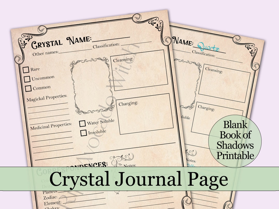 Crystal Grimoire Page Book of Shadows Insert Printable - Etsy