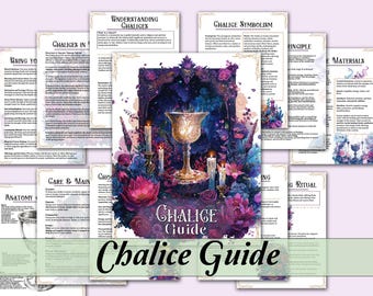 May include: A guide to using chalices in rituals and ceremonies. The guide includes information on the history, symbolism, and care of chalices. The cover features a silver chalice with candles and flowers in a dark, mystical setting.