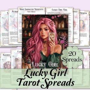 Diario de tiradas de tarot para la chica afortunada + guía / 20 tiradas de tarot para manifestación, gratitud, abundancia, autoestima y más - Páginas imprimibles