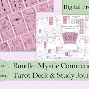 Baraja de tarot imprimible Mystic Connections + paquete de diario / 78 cartas con respaldo / Arcanos mayores y menores - Descarga digital