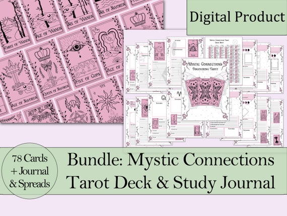 Mystic Connections Printable Tarot Deck + Journal Bundle | 78 Cards with Backing | Major + Minor Arcana - Digital Download