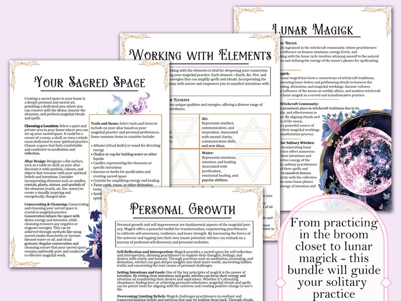 May include: A colorful guide to working with the elements of nature in witchcraft. The guide includes information on air, water, fire, and earth, as well as personal growth and self-improvement.