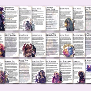 K&ouml;nnte beinhalten: Ein Satz von 16 illustrierten Karten mit Text &uuml;ber Geistf&uuml;hrer. Die Karten zeigen verschiedene Illustrationen von Frauen, Engeln und anderen spirituellen Wesen. Der Text auf den Karten enth&auml;lt Titel wie "Geistf&uuml;hrer verstehen", "Verbindung mit aufgestiegenen Meistern", "Schutzengel", "Elementargeister", "Gottheiten als F&uuml;hrer", "Wahl einer Gottheit", "Verbindung mit Wesenheiten", "Deine F&uuml;hrer erkennen", "Meditation leiten", "Eine Beziehung aufbauen", "Integration", "Dein Ritual", "Dein F&uuml;hrer", und "Anregung".