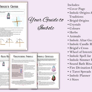 Puede incluir: Una gu&iacute;a imprimible para el festival de Imbolc, una celebraci&oacute;n del comienzo de la primavera. La gu&iacute;a incluye informaci&oacute;n sobre la Cruz de Brigid, cristales, hierbas, animales y rituales. La gu&iacute;a est&aacute; disponible en tres tama&ntilde;os.