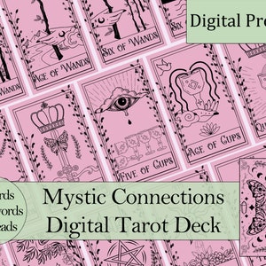 Baraja de tarot imprimible Mystic Connections / 78 cartas con respaldo - Arcanos mayores y menores - Descarga digital