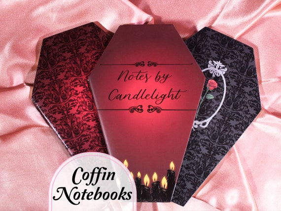Notes By Candlelight 3 Pack Thread Bound Coffin Shaped Notebooks - Lined | 60 Pages Each, 180 Total (90 sheets)