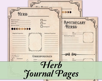 Herb Grimoire Pages | Blank Book of Shadows Insert, Apothecary Inventory Sheet, and Quick Reference - Printable Pages - Vintage Edition