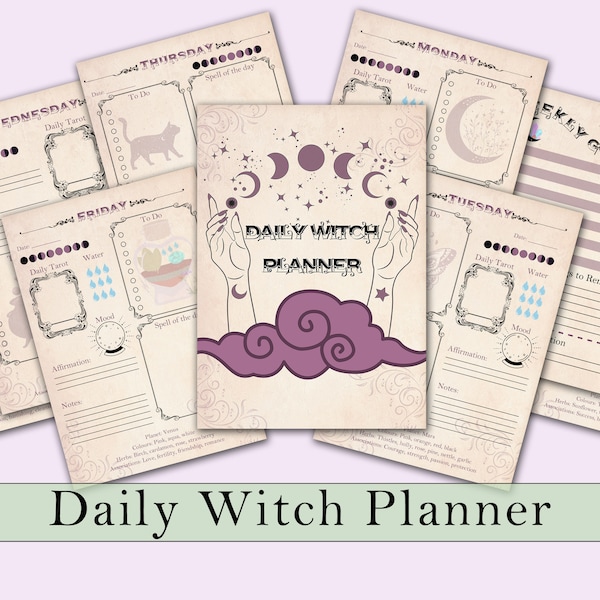 Daily Witch Planner | Weekly Goals, Daily Tarot, To Do List, Spell of the Day, Trackers, and More! - Printable Pages - Vintage Edition
