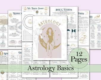 Astrology Basics Bundle |  Zodiac Signs, Planets, Decans, Houses, Birth Chart Reading, and more! - Printable Pages