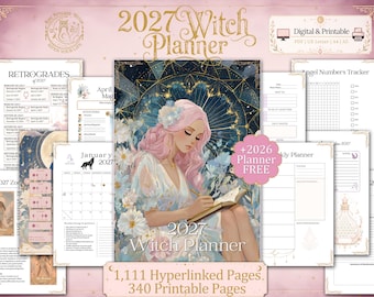 2027 Witch Planner | Hyperlinked & Printable Monthly, Weekly, Daily, Moon Phases, Sabbats, Astrology, Habit Tracker, Financial Planner +More