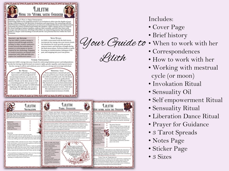 Lilith Book of Shadows Bundle | Spells, Rituals, Tarot Spreads, Correspondences, Self Empowerment, Magick Oil, and more! - Printable Pages image 2