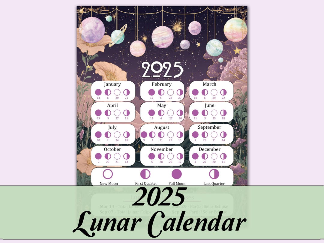 2025 Lunar Calendar | Printable Moon Phase Calendar | PDF Instant ...