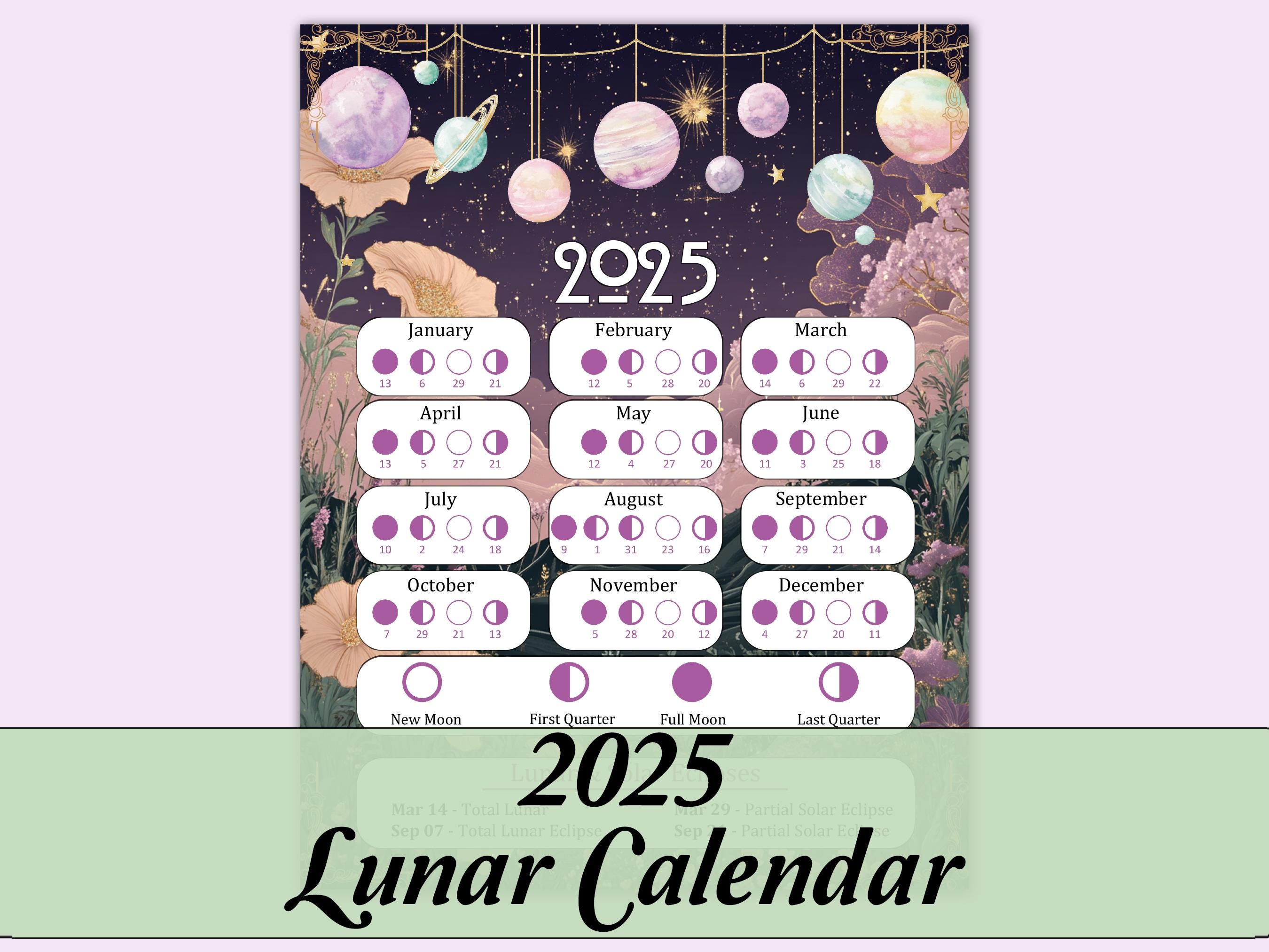2025 Lunar Calendar | Printable Moon Phase Calendar | PDF Instant