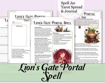 Lion's Gate Portal Spell Kit | Spell Jar Recipe, Guide, Affirmations, Journal Prompts, Tarot Spread - Printable Pages