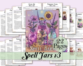 Spell Jar Recipe Bundle 3 | 20 Spells for Luck, Healing, Protection, Charisma, and More! | Includes Blank Grimoire Page - Printable Pages