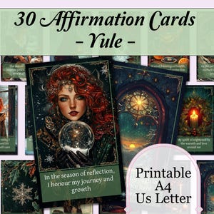 Karty afirmacji - Yule | 30 kart afirmacji do wydrukowania na okres świąteczny | Łatwe do wydrukowania codzienne afirmacje - strony PDF do wydrukowania