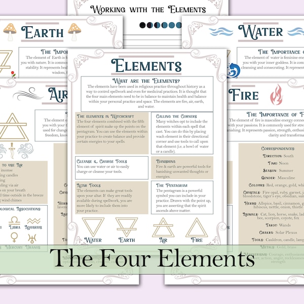 Elemental Magick Guide & Worksheet | Printable Pages