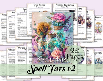 Spell Jar Recipe Bundle 2 | 20 Spells for Shadow Work, Protection, Love, Success, and More! | Includes Blank Grimoire Page - Printable Pages