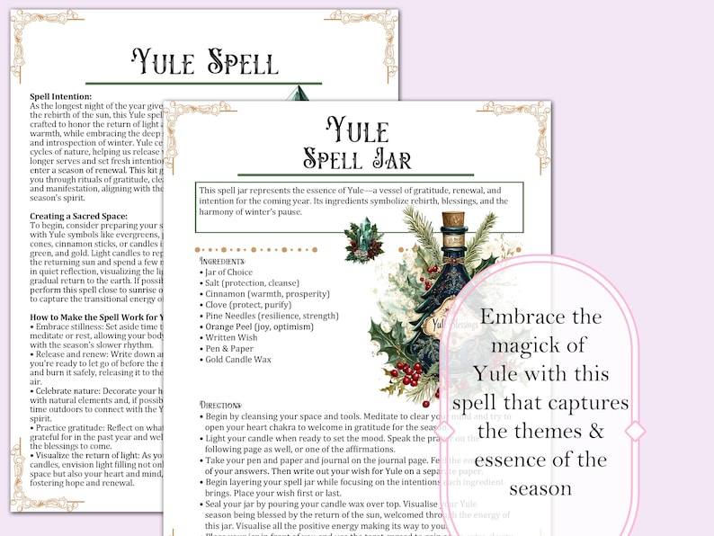 Yule Spell Kit | Spell Jar Recipe, Guide, Affirmations, Journal Prompts, Tarot Spread, Prayer - Printable Pages image 3